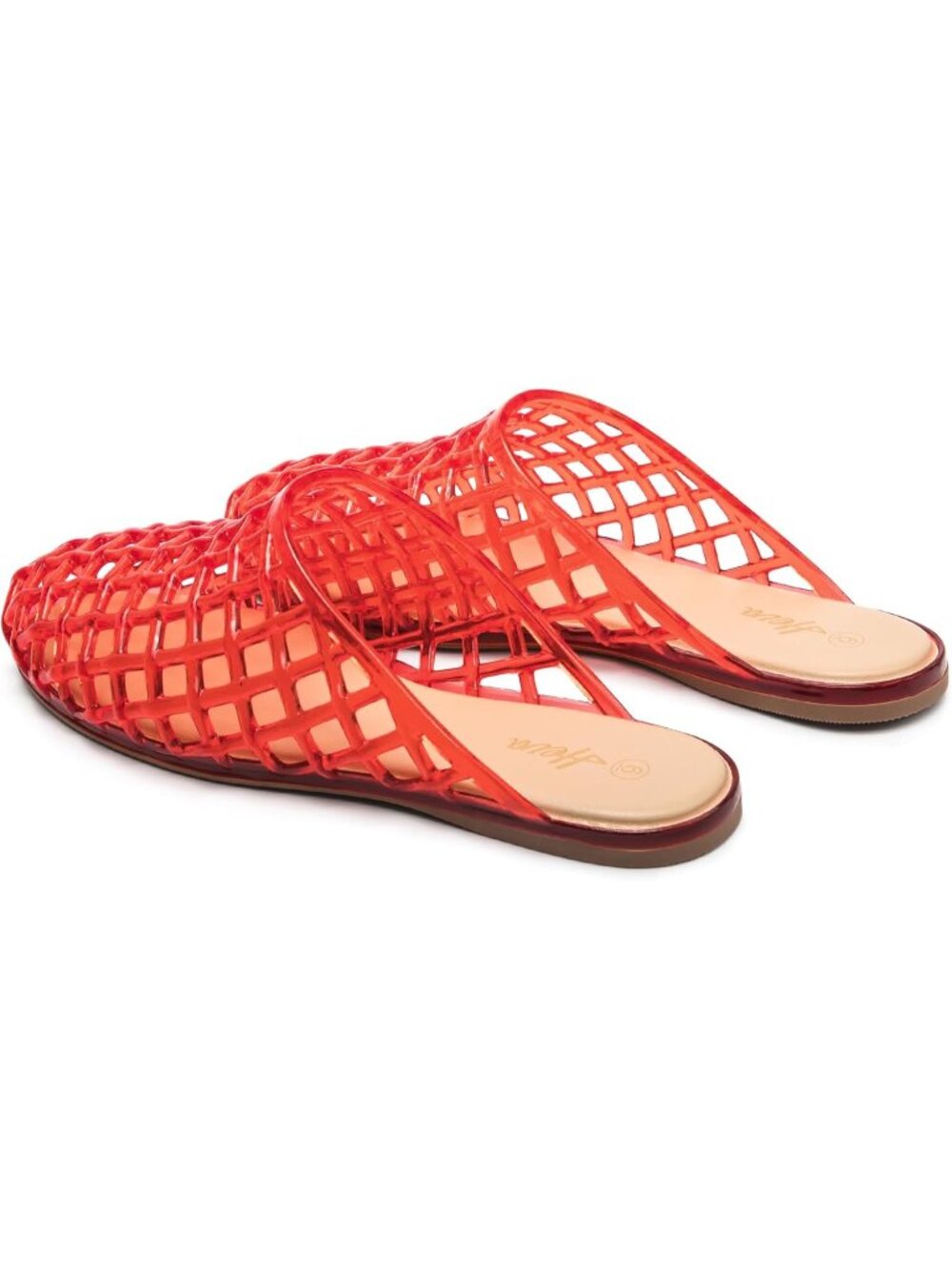 Women's Red Clear Mesh Hollow Slip On Closed Toe Jelly Casual Flat Sandals - Picture 2 of 6